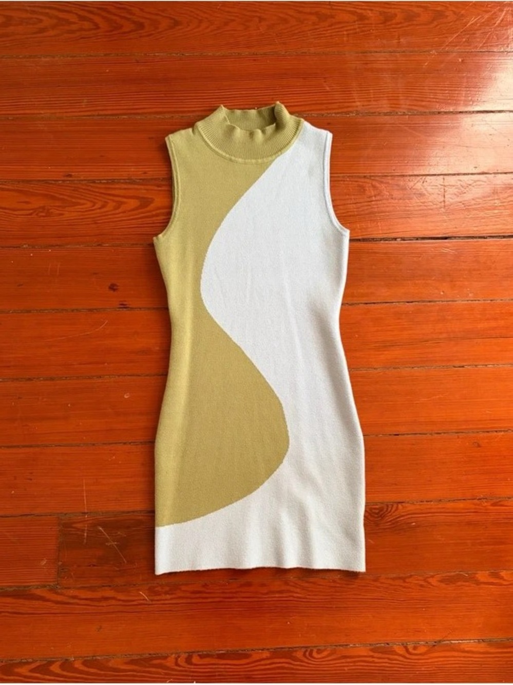Sleeveless Mock Neck Maxi Dress in Olive & White Colorblock